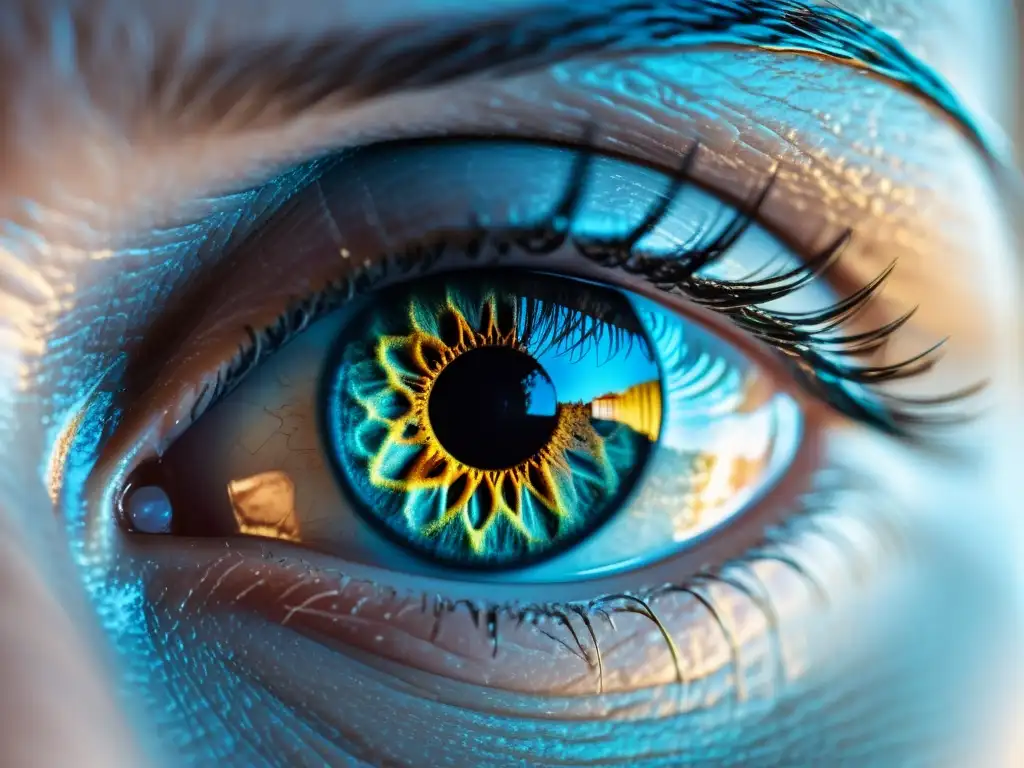 Un ojo humano detallado muestra un sistema de seguridad futurista, reflejando riesgos de privacidad en biometría