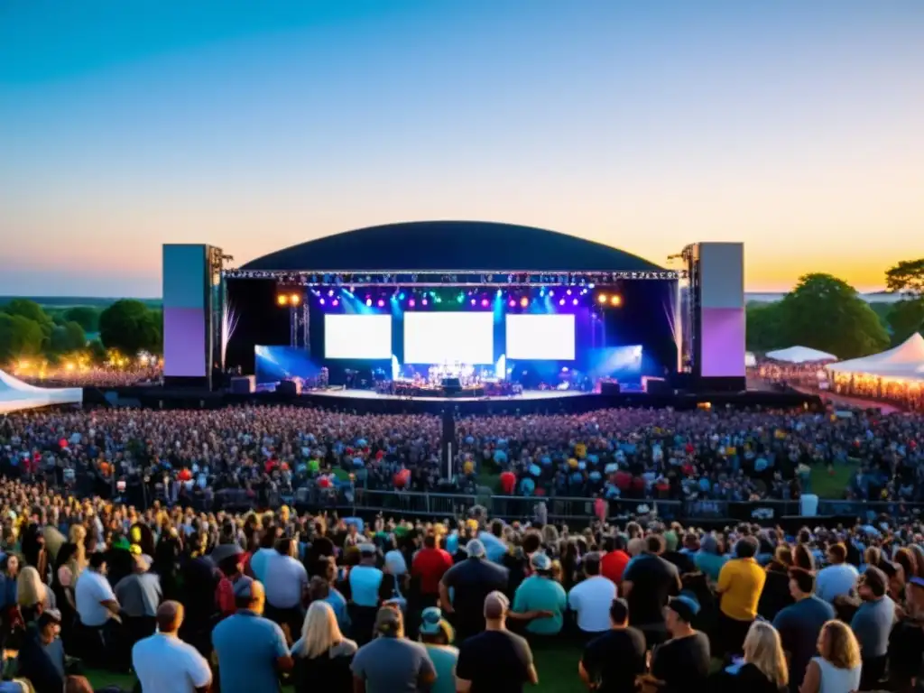 Panorámica de concierto en vivo con multitud disfrutando de la música en un evento al aire libre