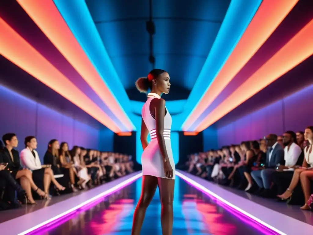 Una pasarela de moda futurista con tecnología wearable de vanguardia