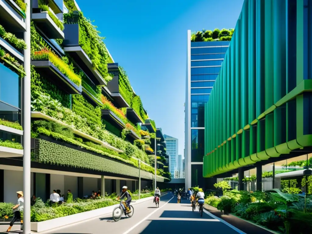 Skyline ecológico: fusión moderna de ciudad y naturaleza Intersección de patentes medio ambiente sostenibilidad: Ciudad moderna, vibrante y sostenible con edificios verdes y diseño futurista