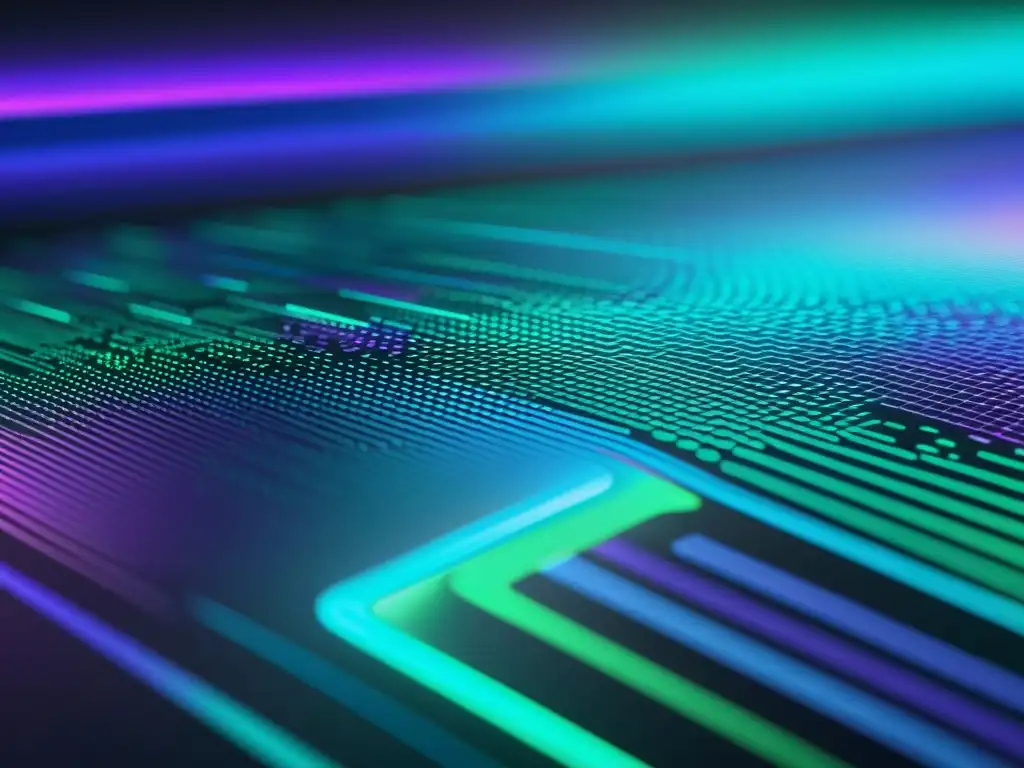 Patentes de software: imagen futurista de líneas de código en pantalla, con efecto holográfico y colores metálicos innovadores