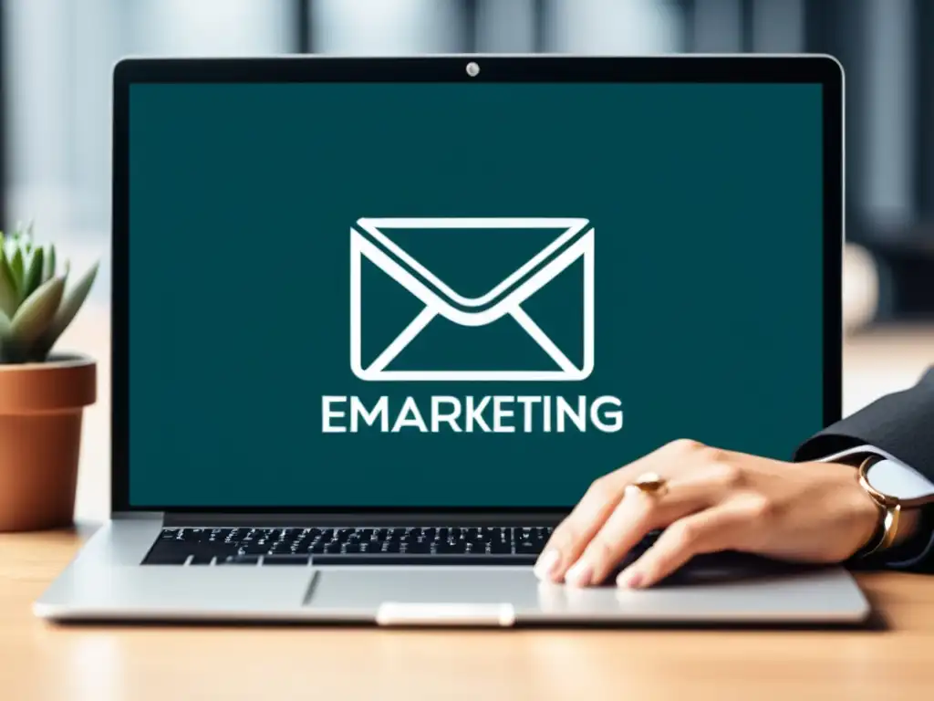 Persona profesional gestiona campaña de email marketing, con énfasis en aspectos legales y marcas