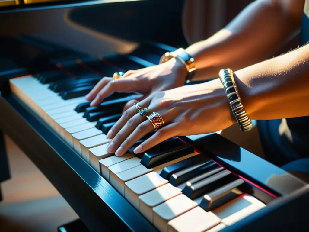 Un pianista talentoso interpreta con pasión una pieza en un piano de diseño contemporáneo