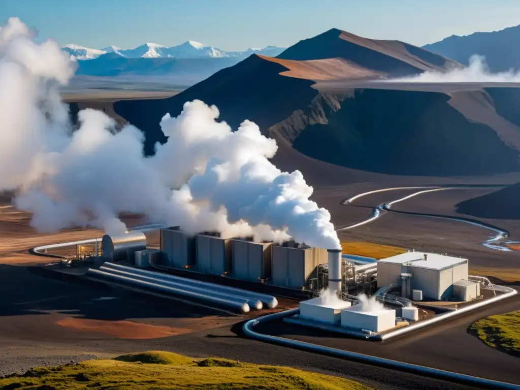 Una planta geotérmica de vanguardia en un paisaje salvaje, capturando el avance en el patentamiento de innovaciones en geotermia