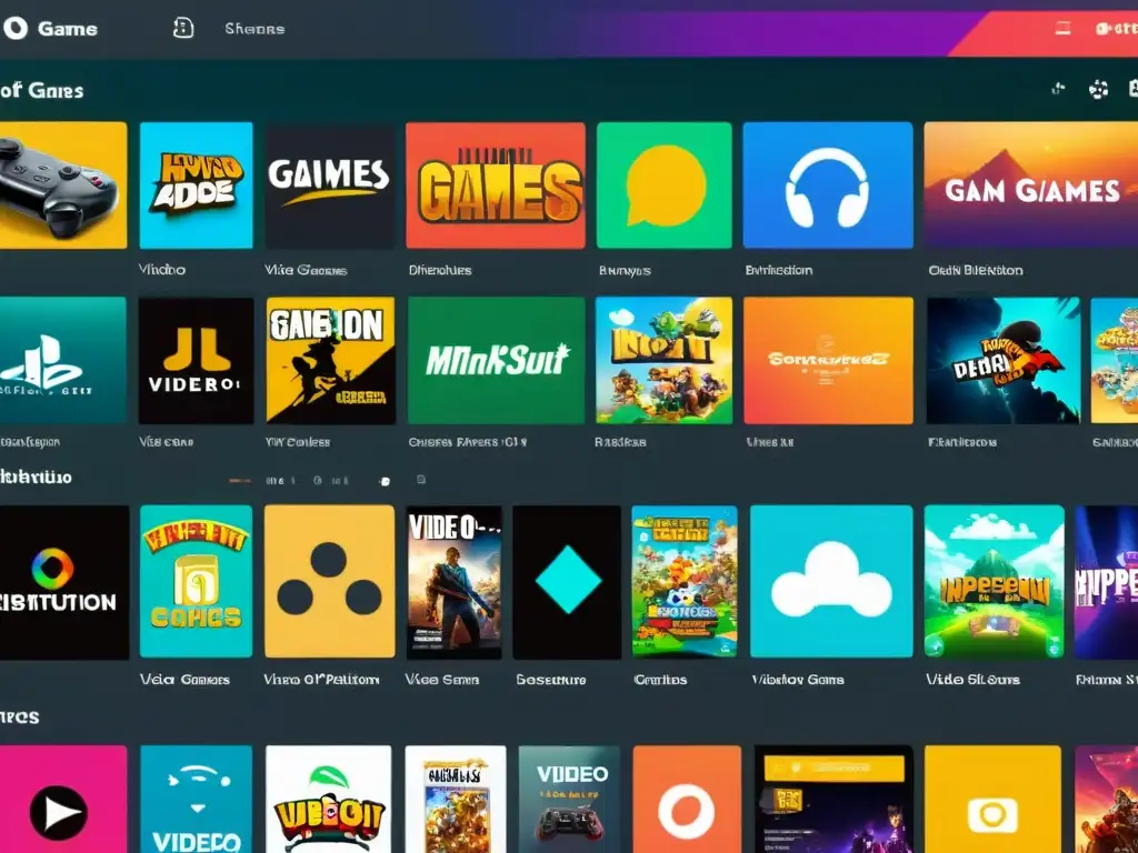 Plataforma de distribución digital de videojuegos con impacto en las leyes de copyright, mostrando juegos coloridos y emocionantes en la pantalla