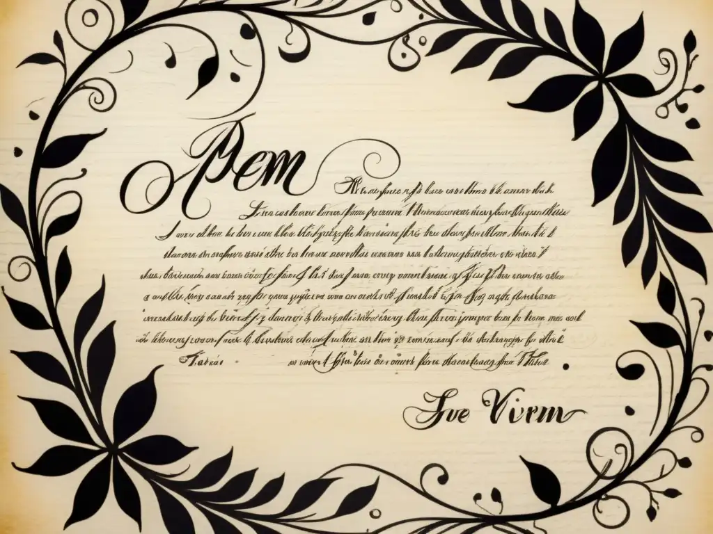 Una poesía escrita a mano en papel texturizado, con caligrafía elegante y detalles artísticos