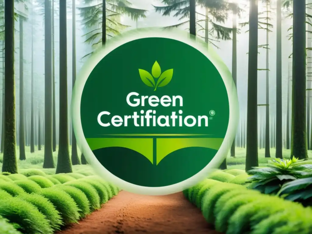 Producto ecoamigable con certificaciones verdes, en un entorno de bosque sostenible