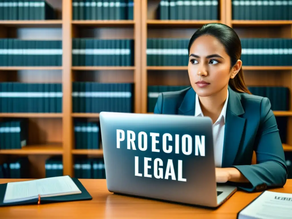 Profesional trabajando en oficina con protección legal para publicaciones en internet