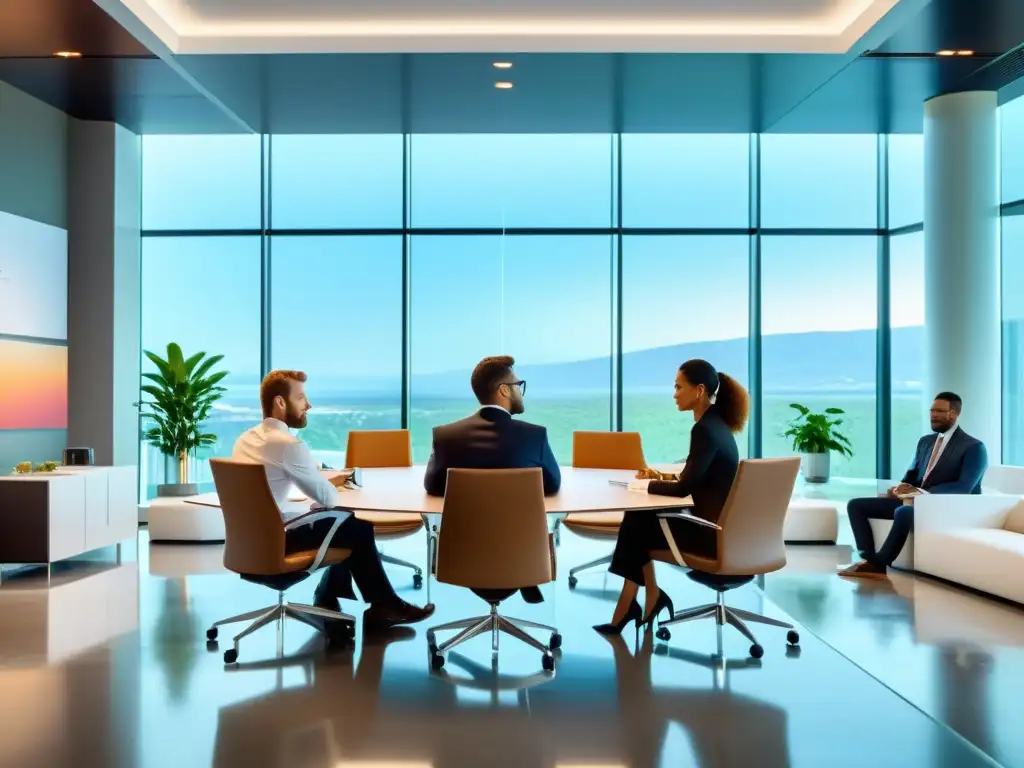 Profesionales resolviendo conflictos en una elegante sala de reuniones
