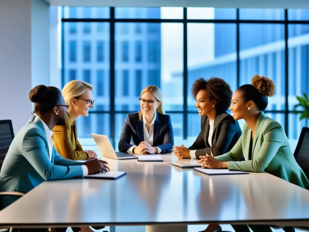 Profesionales colaborando en oficina moderna, reflejando diversidad e innovación en estrategias de protección secretos comerciales globalización