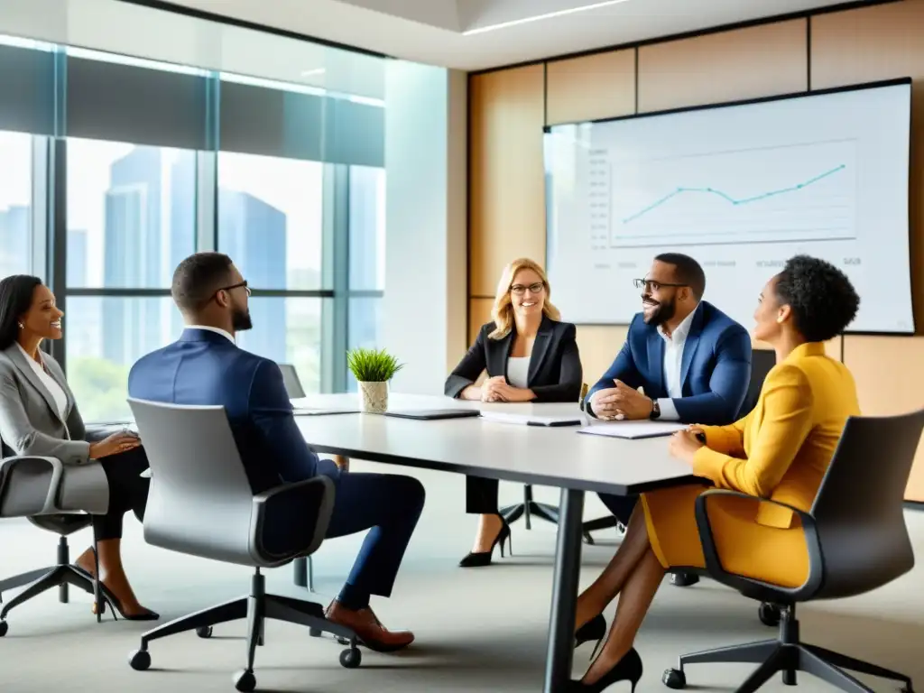 Profesionales debatiendo sobre permisos uso bases datos marketing en sala moderna y luminosa, con ideas en pizarra