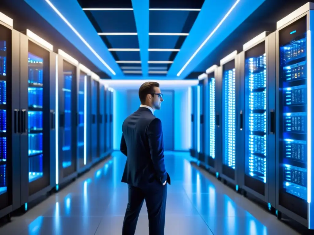 Profesionales en server room de alta tecnología asegurando la Gestión de datos para startups con dedicación y expertise