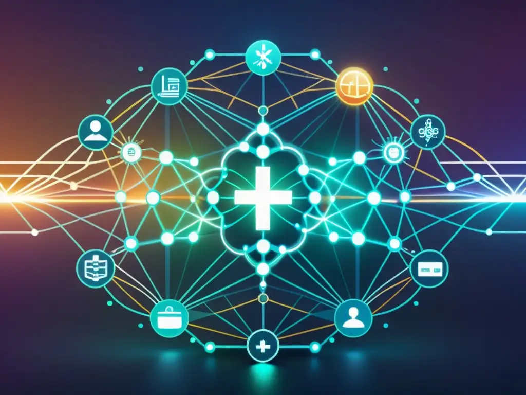 Red de algoritmos futurista en salud digital, con datos médicos superpuestos