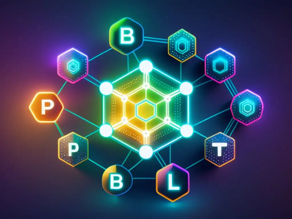 Una red futurista y segura de nodos blockchain, protegiendo derechos de propiedad intelectual