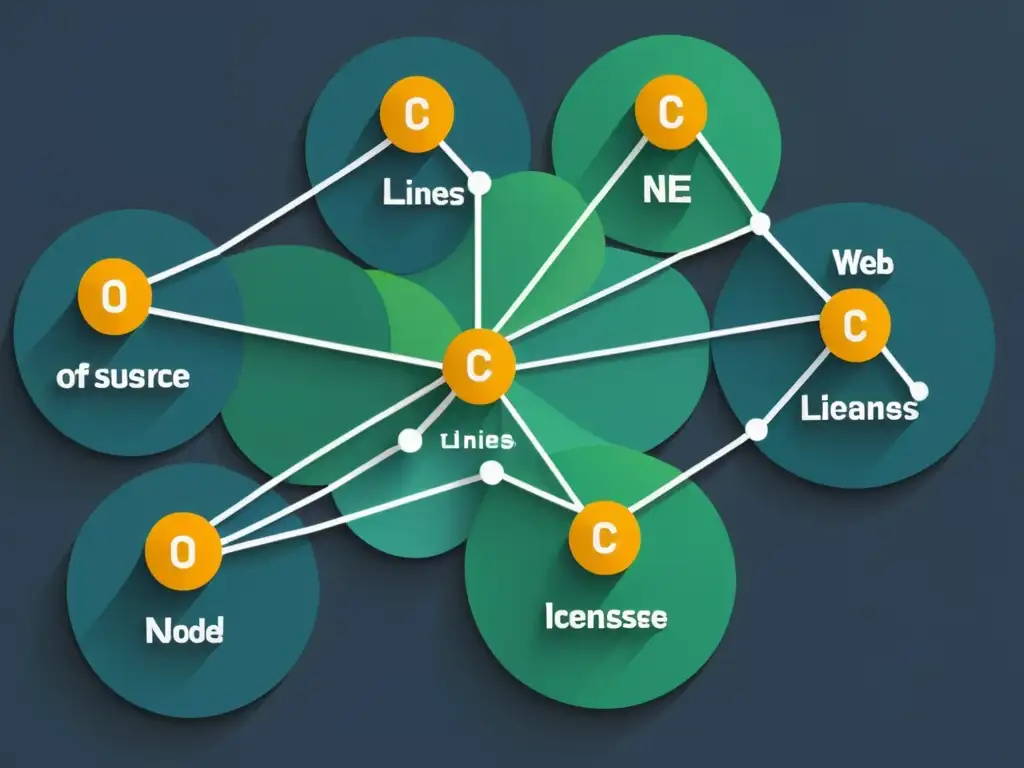Una red de nodos y líneas muestra la compleja compatibilidad de licencias en código abierto