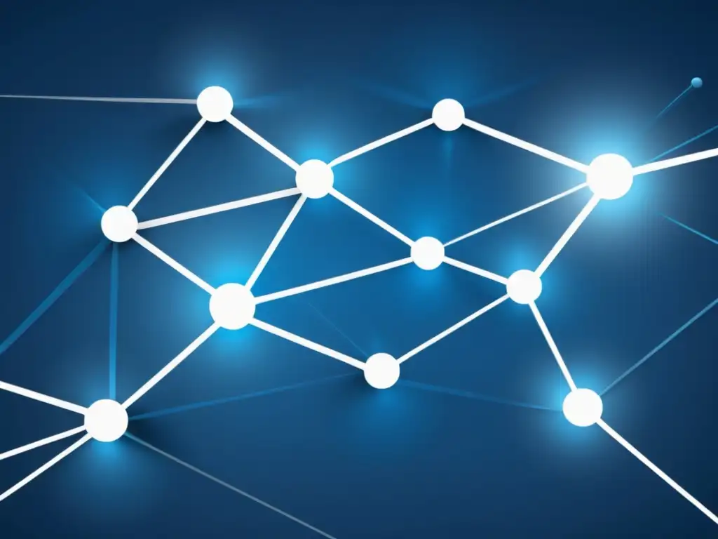 Una red segura de propiedad intelectual: nodos interconectados en un diseño futurista, con líneas brillantes que transmiten confianza y vanguardia