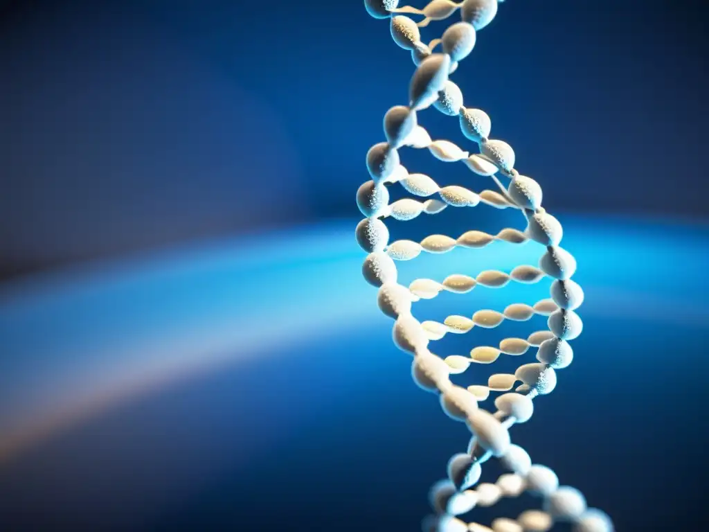 Una representación detallada de un ADN en una iluminación azul futurista, en un laboratorio moderno