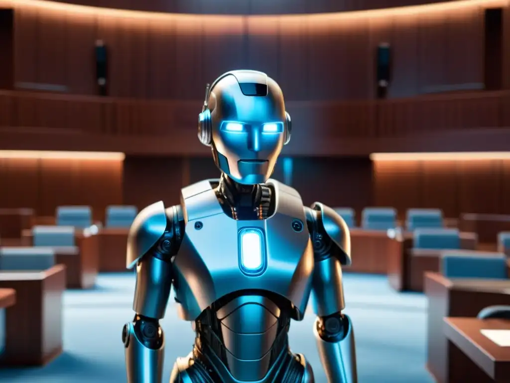 Un robot futurista de cabeza translúcida, revelando circuitos intrincados y brillando con luz azul