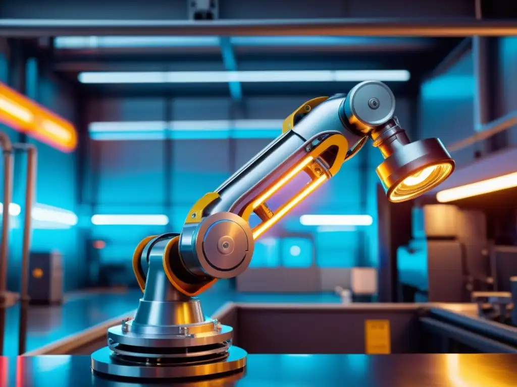 Robótico brazo industrial ensambla diseño innovador en fábrica futurista