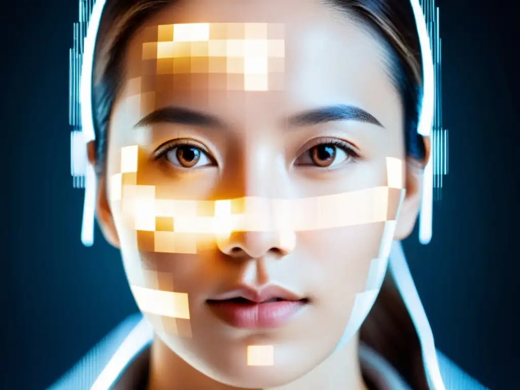 Rostro pixelado representando desafíos legales del reconocimiento facial y privacidad de datos