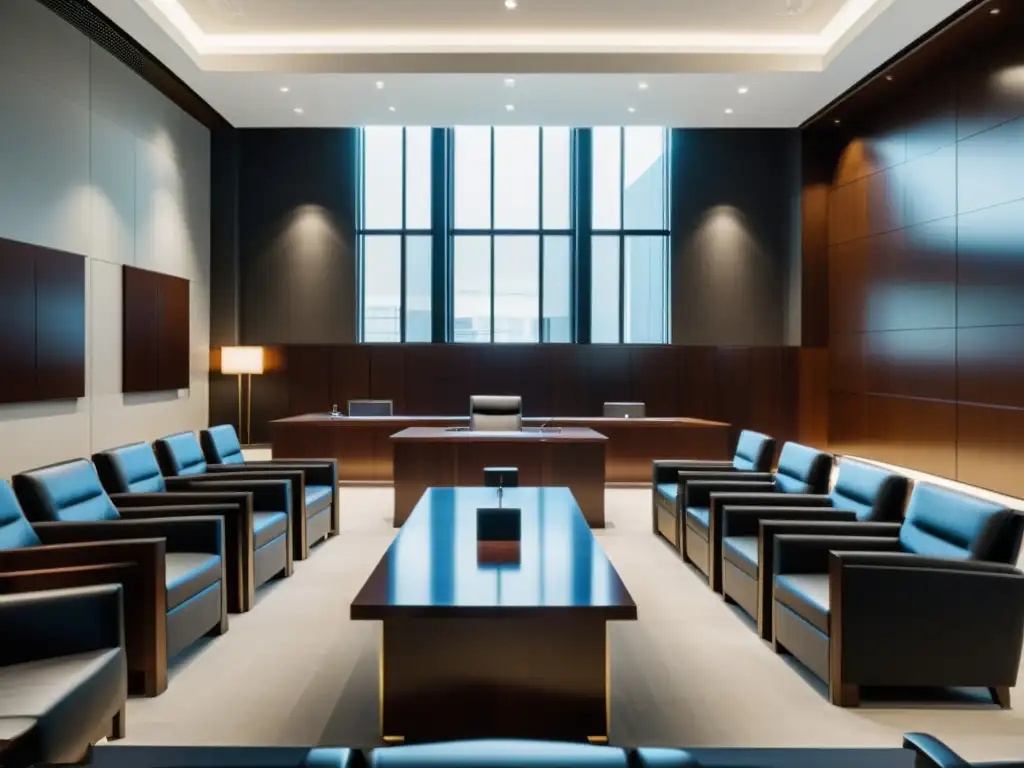 Una sala de tribunal moderna y elegante con diseño contemporáneo y tradicional