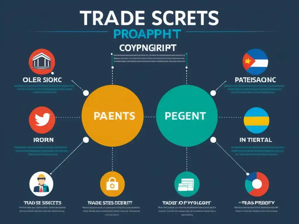 Infografía de alta resolución comparando secretos industriales con otras formas de propiedad intelectual