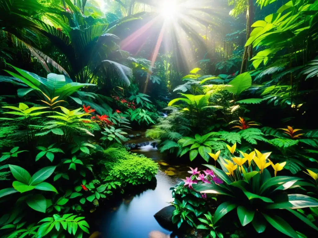 Selva tropical exuberante con diversa vida vegetal