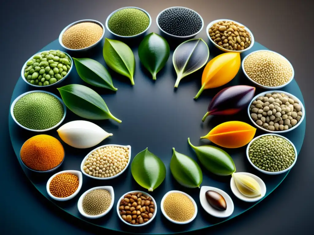 Semillas genéticamente modificadas con impacto en patentes agrícolas y biodiversidad, en un patrón circular detallado y futurista