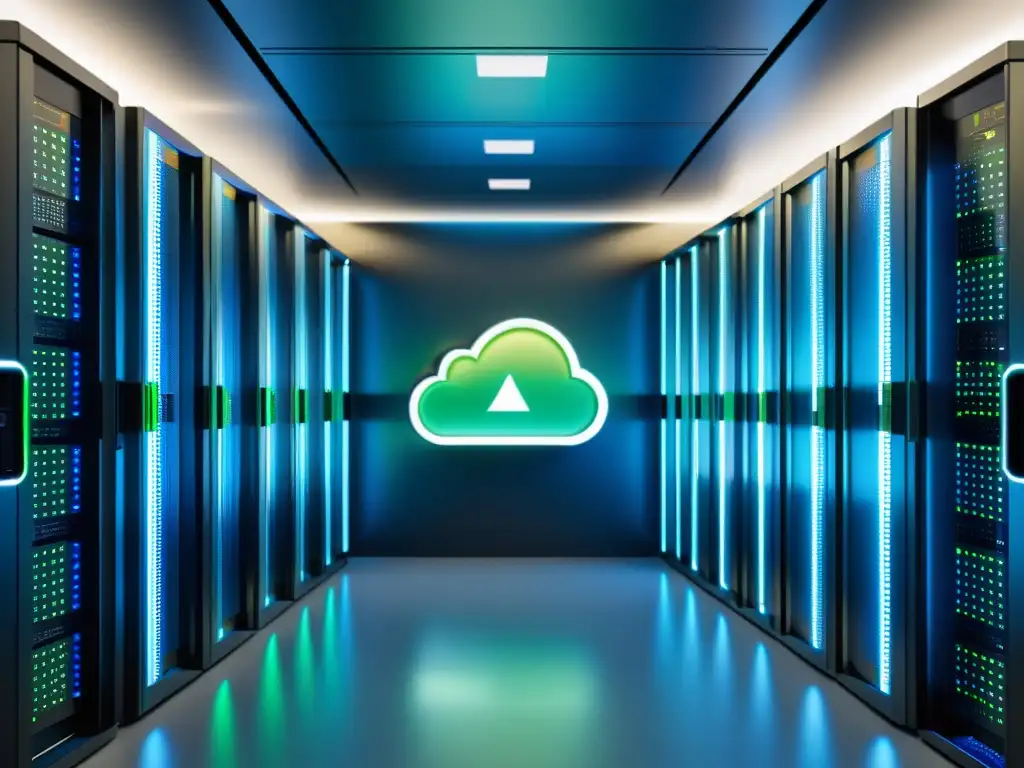 Un servidor de almacenamiento en la nube futurista y seguro con tecnología de vanguardia para proteger la propiedad intelectual