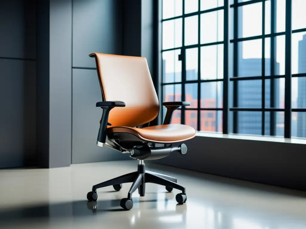 Una silla ergonómica de diseño industrial vanguardista en un entorno de oficina futurista
