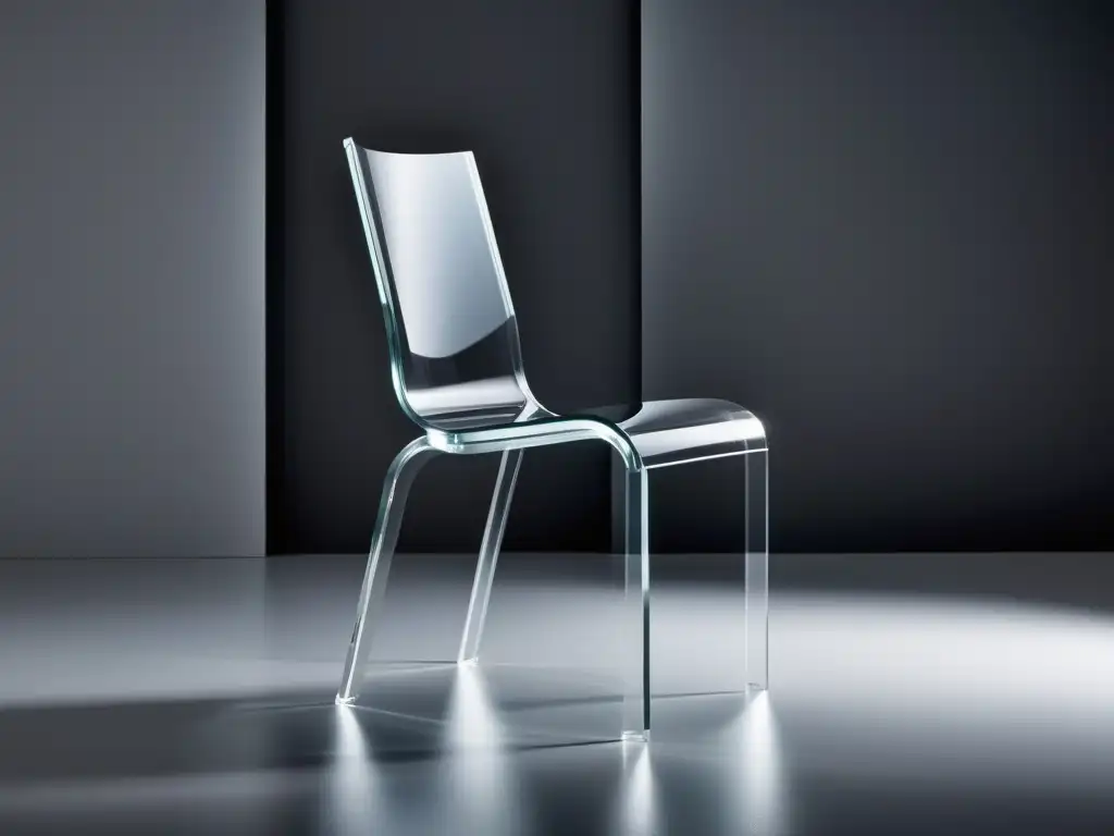 Una silla futurista de acrílico transparente, con formas elegantes y detalles innovadores