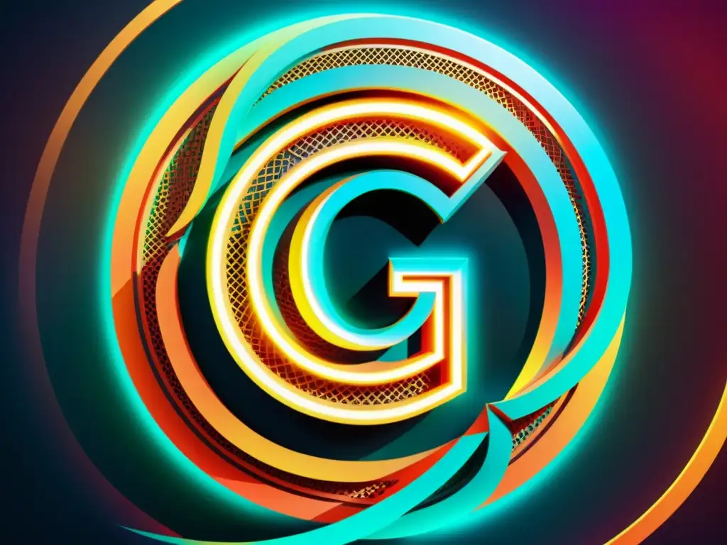 Símbolo de copyright futurista entrelazado con elementos digitales vibrantes, representando los derechos de propiedad intelectual para influencers