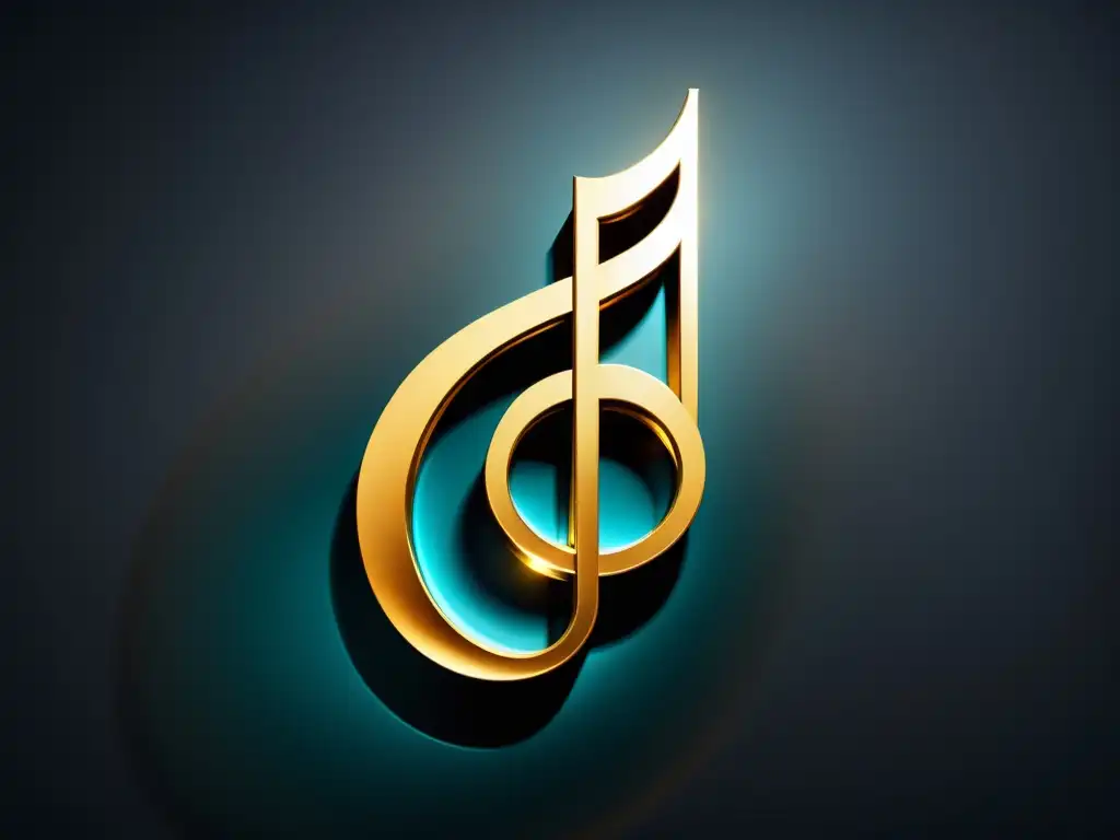 Un símbolo musical moderno y estilizado con detalles intrincados y acabado metálico