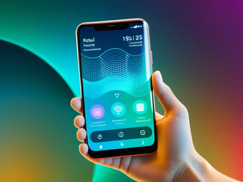Un smartphone futurista muestra un proceso de patente en alta resolución