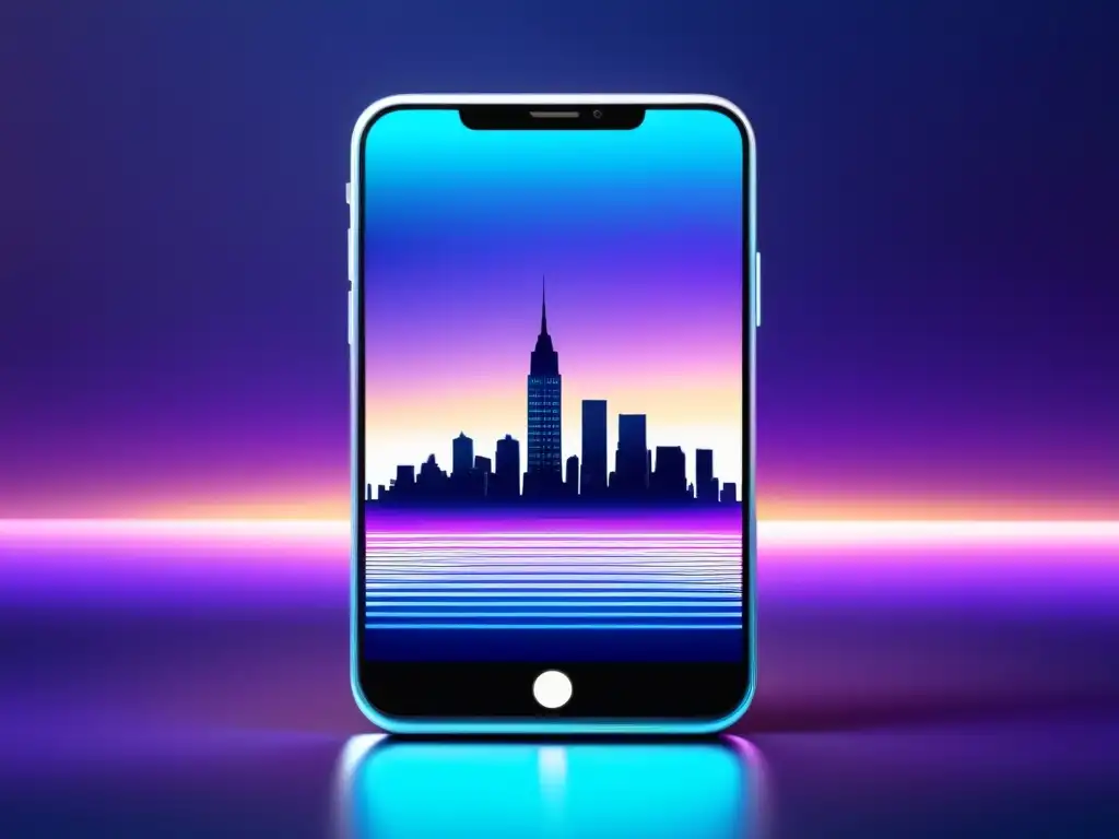 Un smartphone moderno muestra una ciudad en realidad aumentada, ilustrando la privacidad en apps de AR