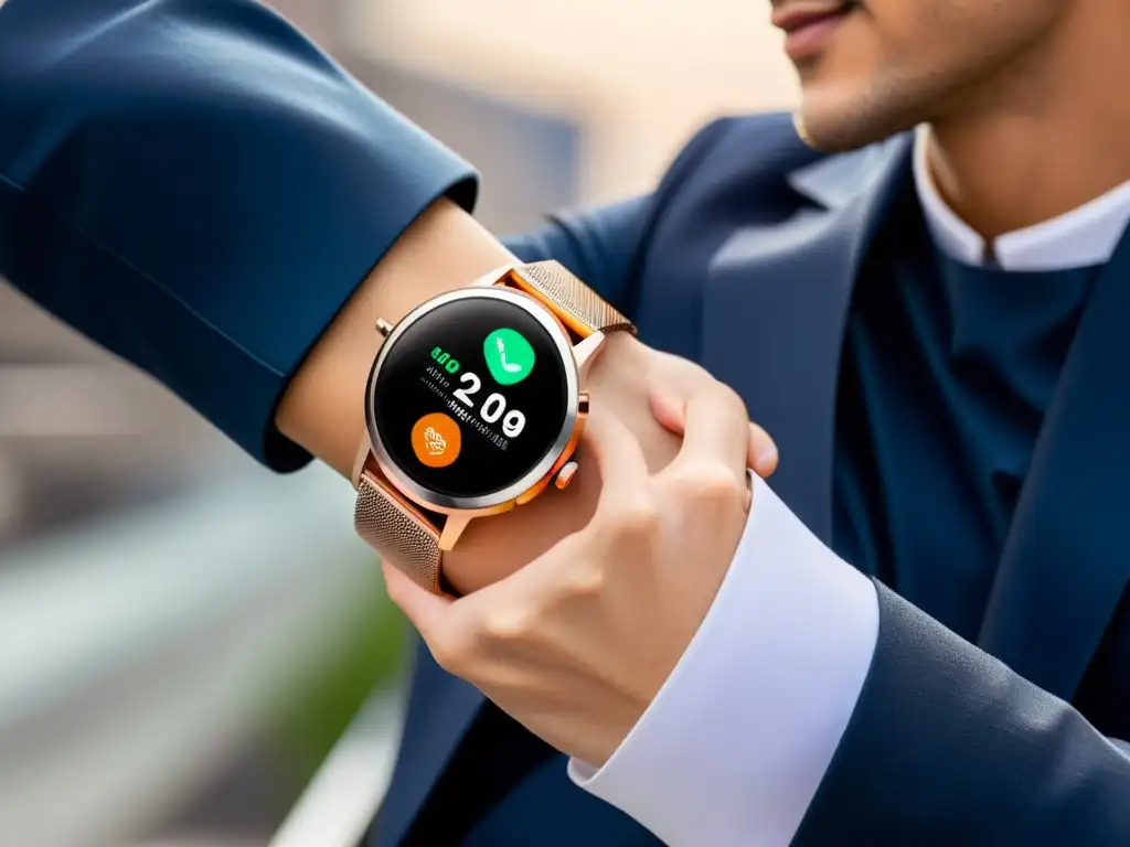 Smartwatch elegante con pantalla de alta resolución Un smartwatch moderno y elegante con pantalla táctil de alta resolución y correa metálica