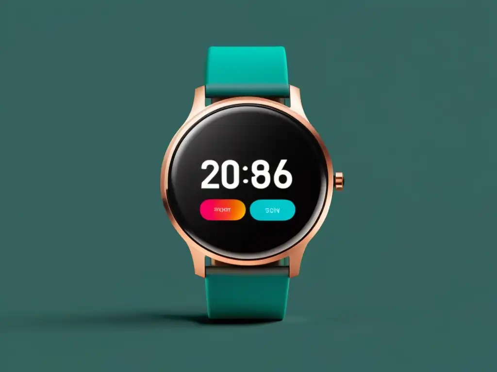 Smartwatch de diseño elegante con logo destacado en pantalla Un smartwatch moderno con pantalla vibrante de alta resolución y protección legal de marca en un diseño elegante y sofisticado