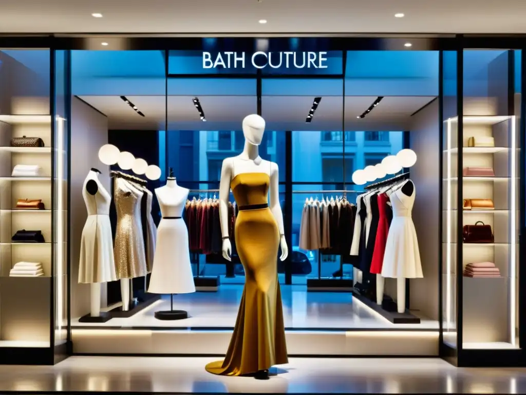 Tienda de moda elegante con ropa de lujo y clientes explorando