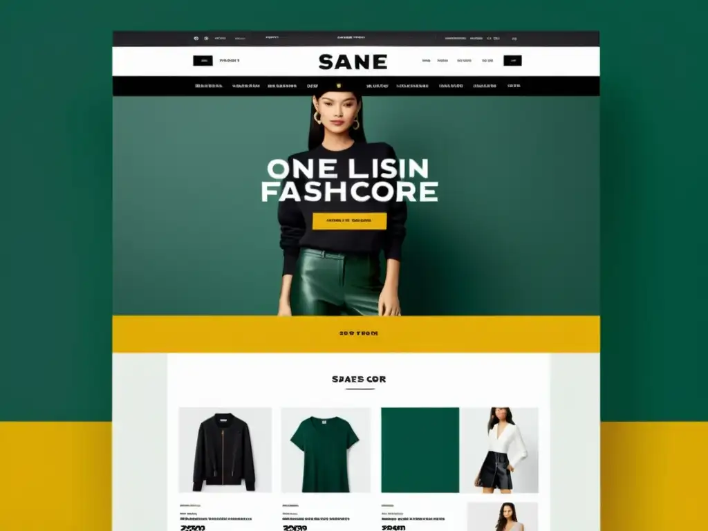 Tienda de moda en línea con diseño minimalista, tipografía llamativa y licencias de diseño moda ecommerce