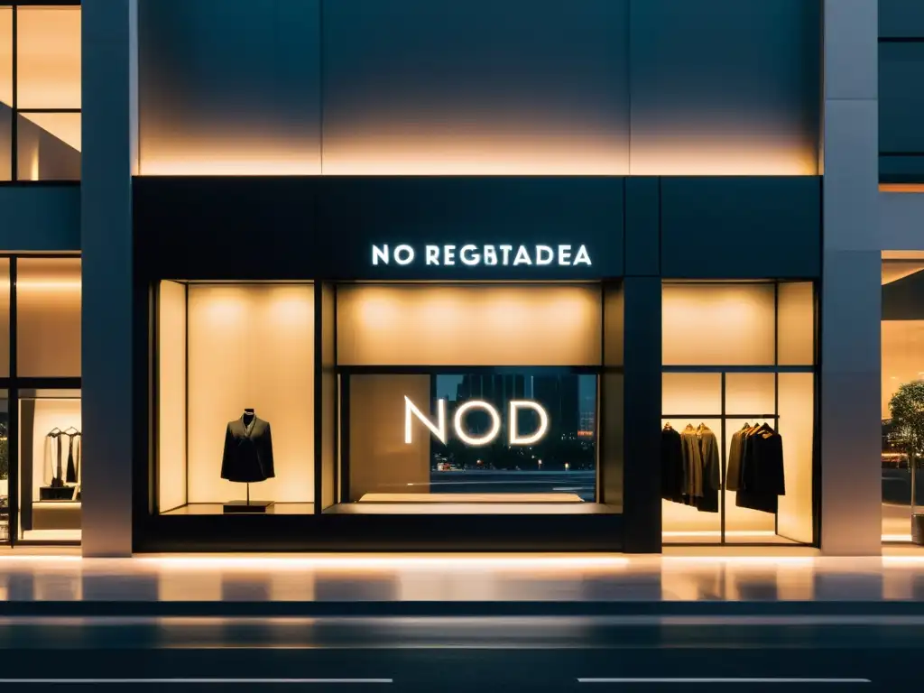 Una tienda de moda minimalista con la marca 'No Registrada' en el escaparate