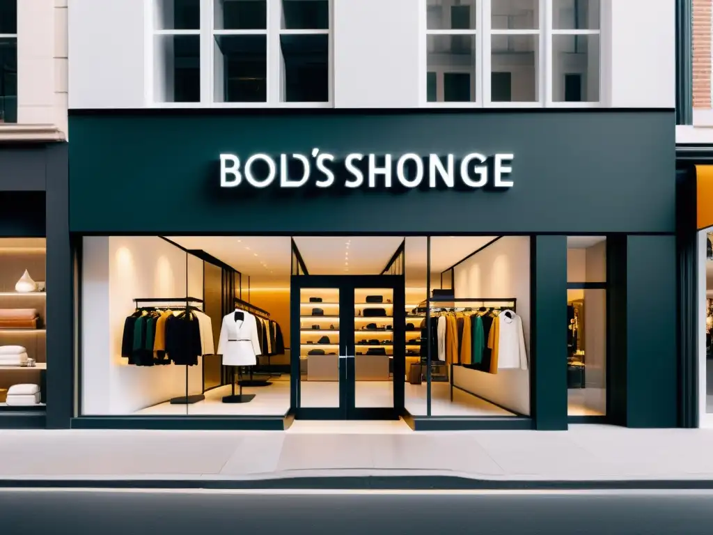 Una tienda de moda moderna y elegante con branding llamativo y único que navega los riesgos legales en nombres de marcas de moda