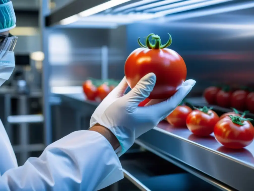 Un tomate modificado genéticamente en un laboratorio de alta tecnología