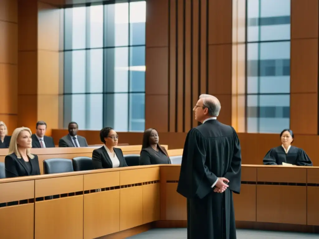 Un tribunal moderno con diversidad de personas vestidas formalmente