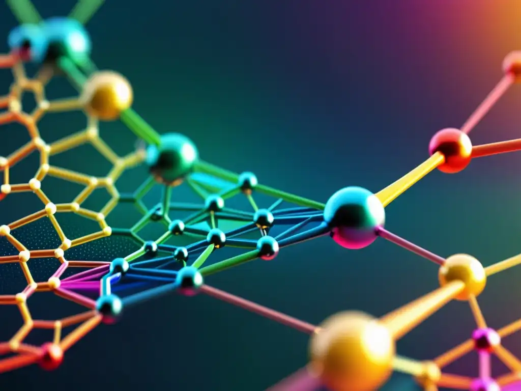 Visualización ultradetallada de algoritmos genéticos en patentes farmacéuticas, con nodos coloridos interconectados que muestran la compleja computación algorítmica en un ambiente moderno y futurista