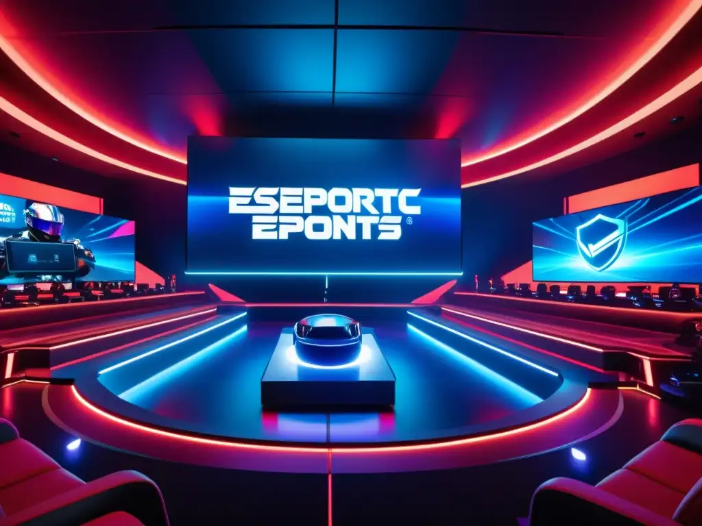 Vibrante arena de eSports futurista con tecnología de vanguardia y efectos digitales inmersivos