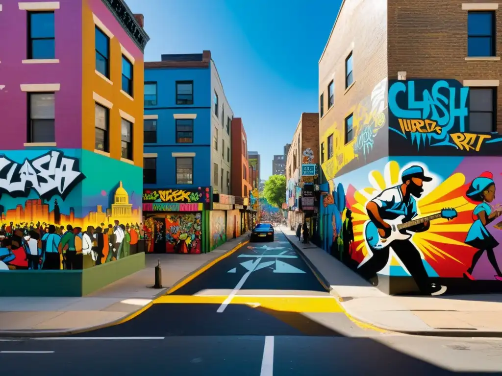 Vibrante arte callejero con murales coloridos y detallados, reflejando conflictos legales en la propiedad intelectual del arte callejero