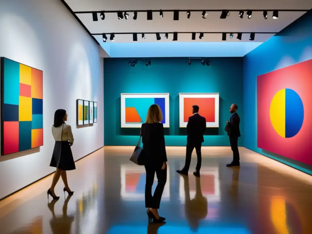 Vibrante galería de arte moderno con cuadros coloridos