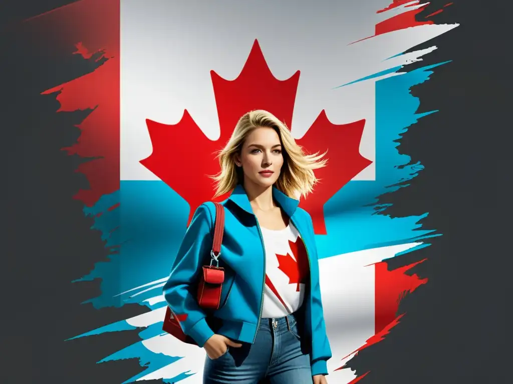 Vibrante interpretación artística de la bandera de Canadá con elementos creativos