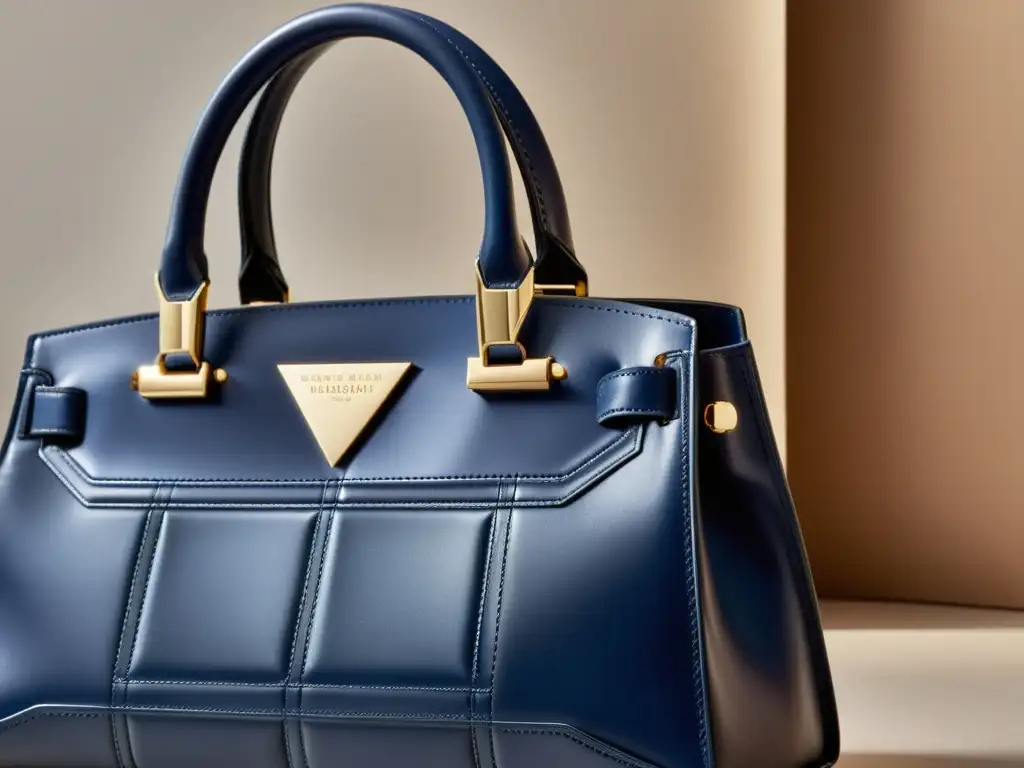 Vibrante bolso de diseño moda en azul marino con detalles geométricos, elegancia atemporal y sofisticación artesanal