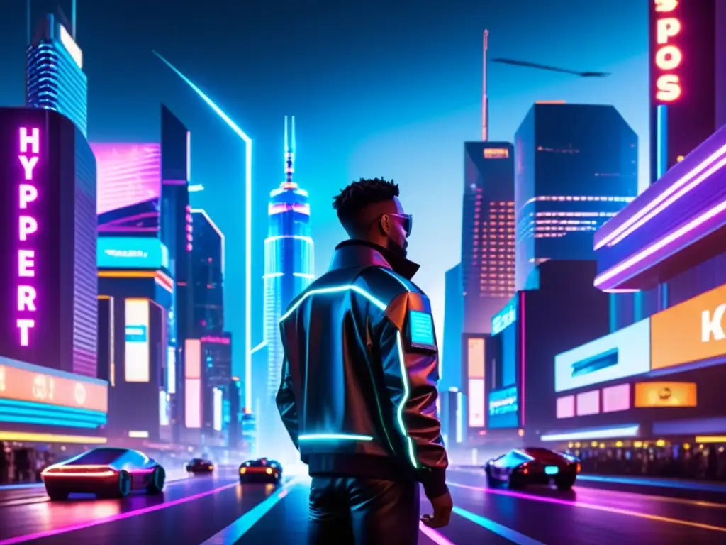 Vibrante ciudad futurista de noche con rascacielos y luces de neón, evocando un ambiente cyberpunk de avance tecnológico